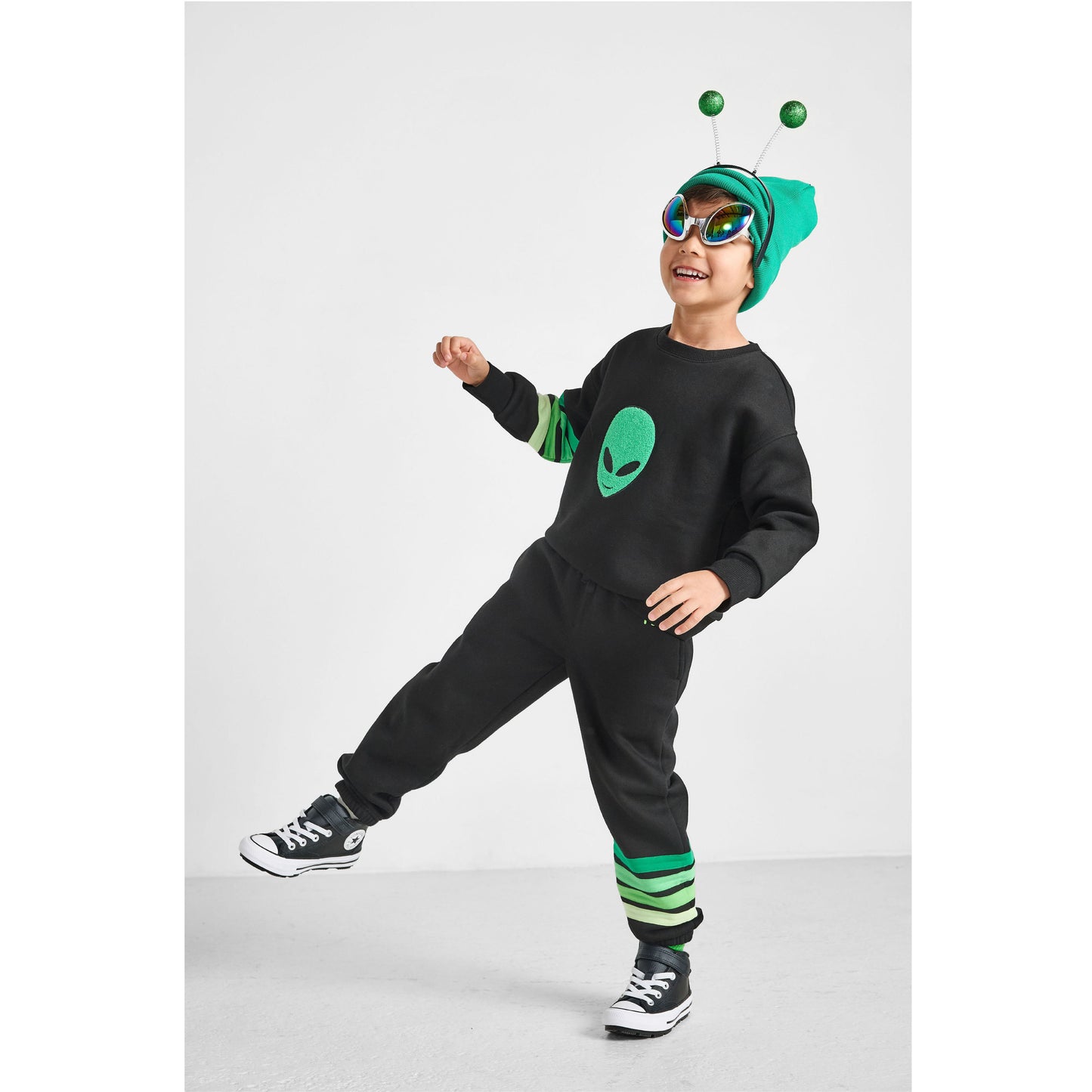 boy in an alien costume wearing our sustainable Alien Set