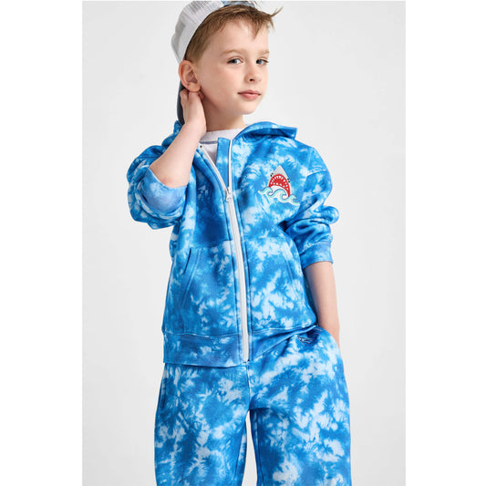 boy wearing our sustainable shark tie-dye set