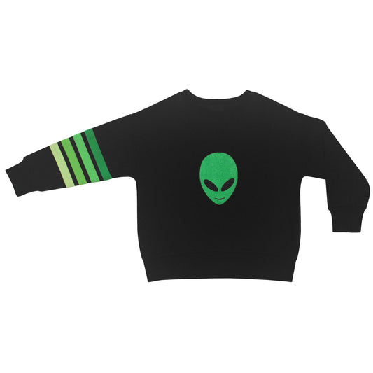 front of our sustainable Alien Crewneck Sweatshirt