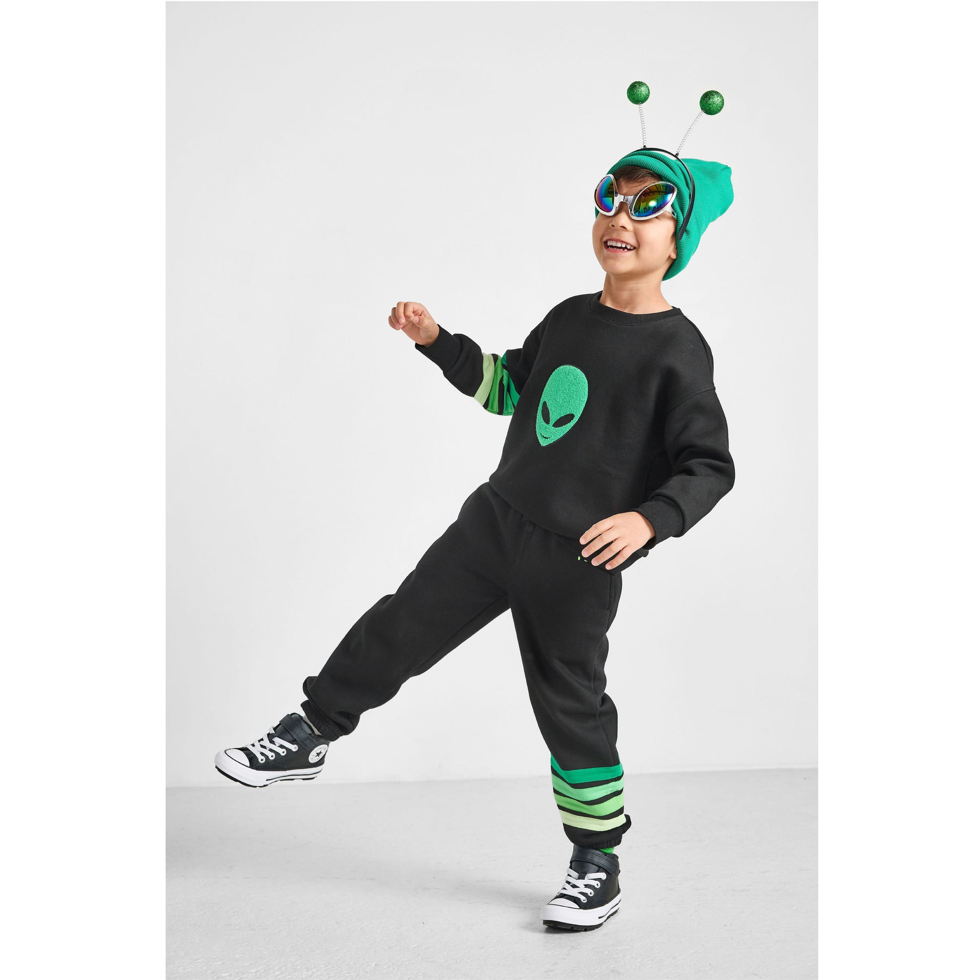 boy in an alien costume wearing our sustainable Alien Set