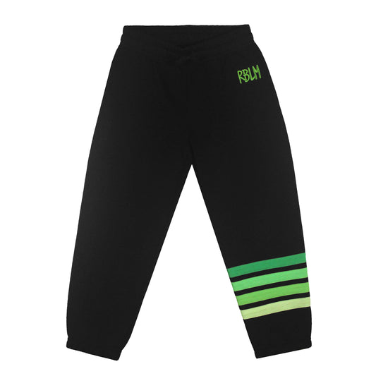 front of our eco-friendly green striped joggers